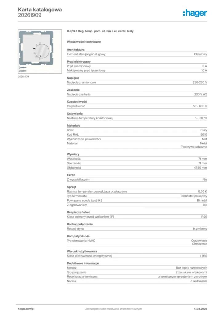 Zdjęcie Hager Karta katalogowa 20261909 | Hager Polska