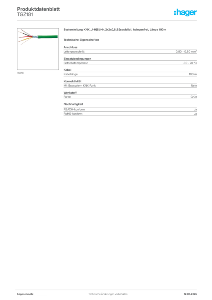 Bild Hager Produktdatenblatt TGZ181 | Hager Deutschland