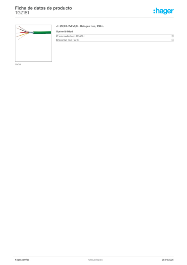 Imagen Hager Ficha de datos de producto TGZ181 | Hager España