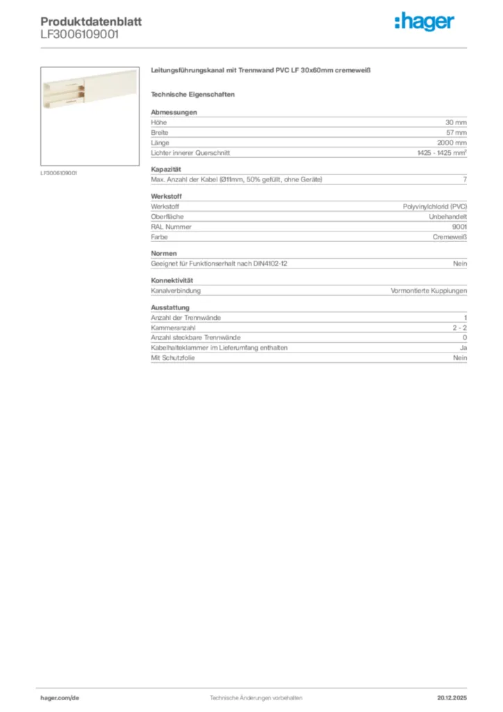 Bild Hager Produktdatenblatt LF3006109001 | Hager Deutschland