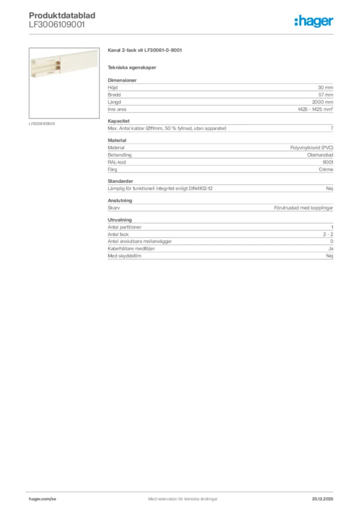 Bild Hager Produktdatablad LF3006109001 | Hager Sverige
