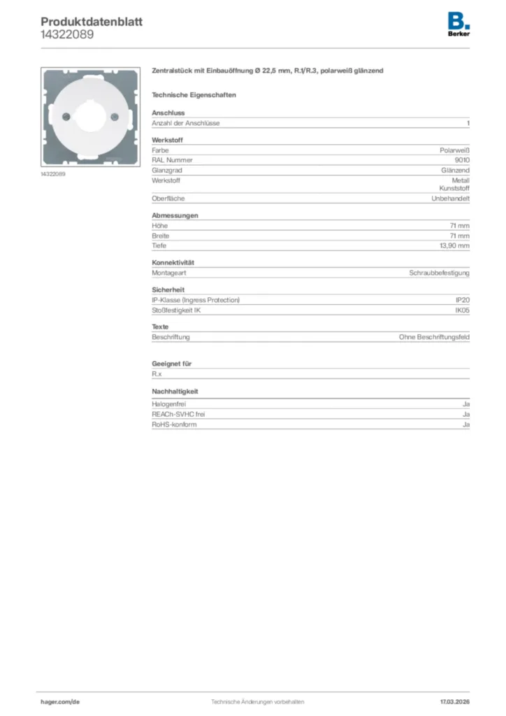 Bild Berker Produktdatenblatt 14322089 | Hager Deutschland