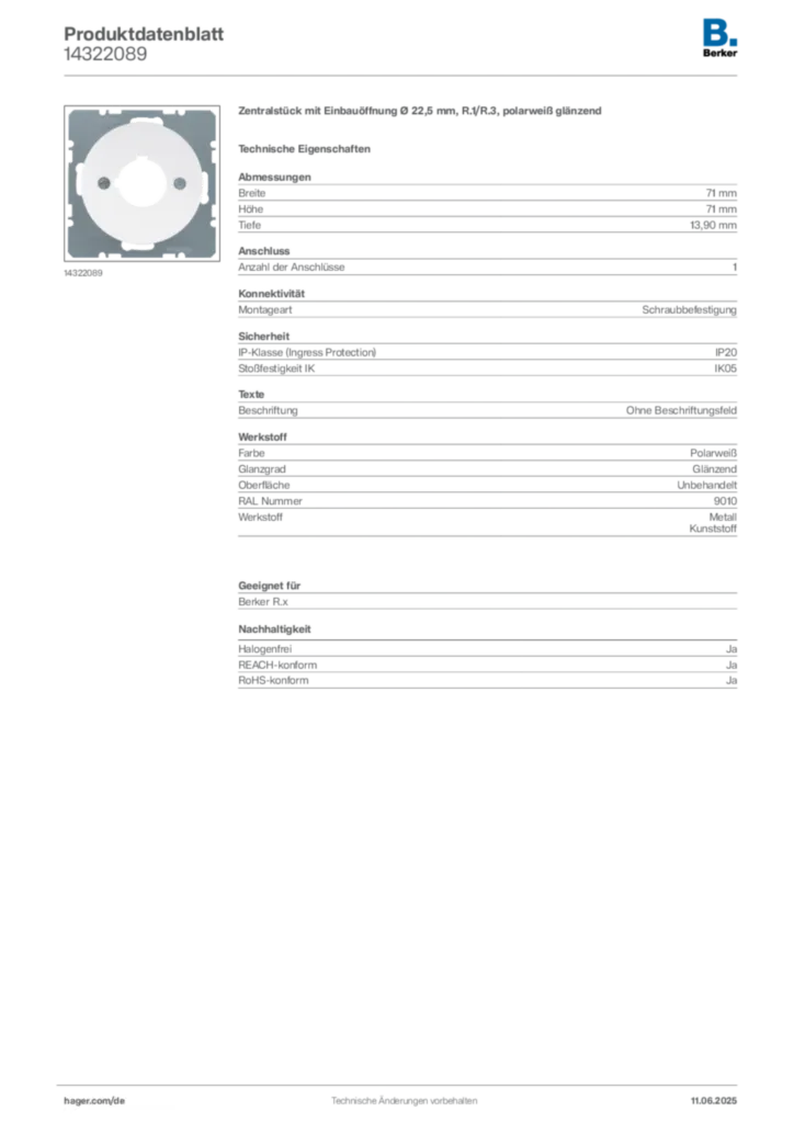 Berker Produktdatenblatt 14322089