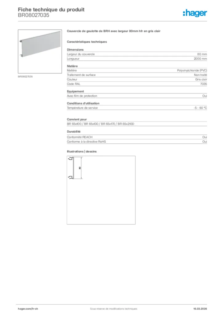 Image Hager Fiche technique du produit BR08027035 | Hager Suisse