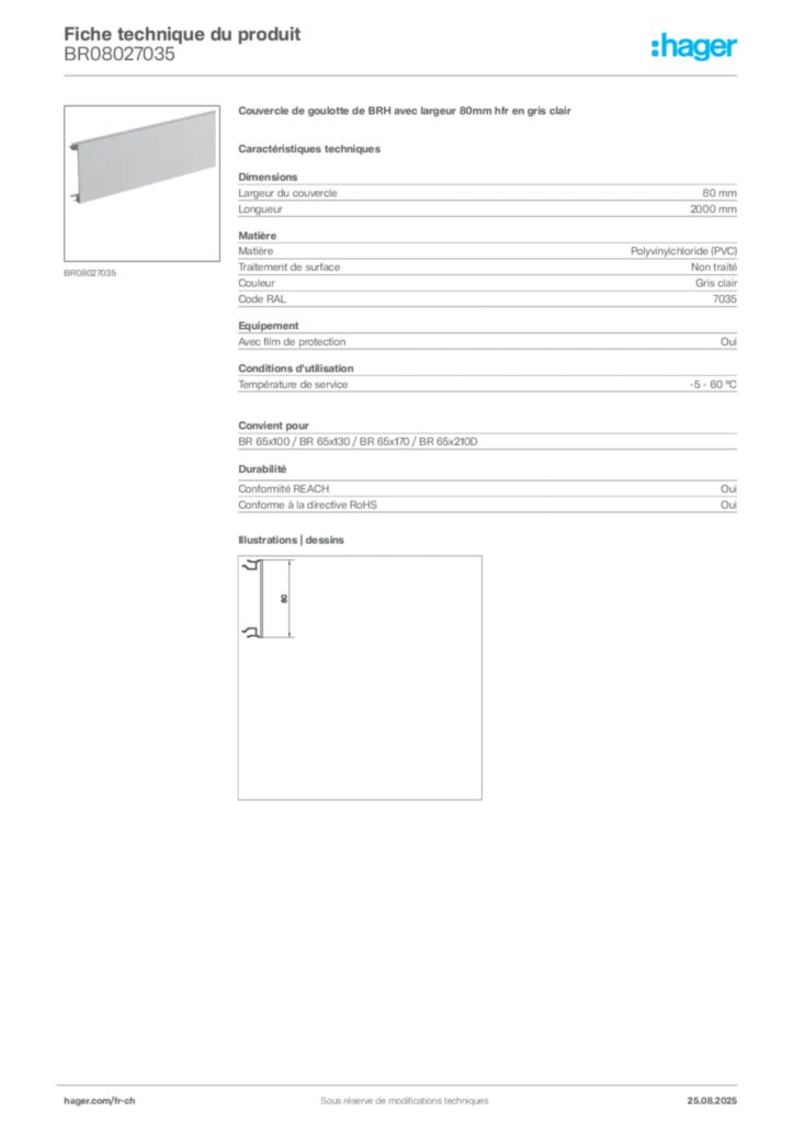 Image Hager Fiche technique du produit BR08027035 | Hager Suisse