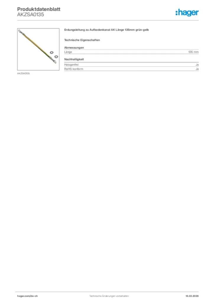 Bild Hager Produktdatenblatt AKZSA0135 | Hager Schweiz