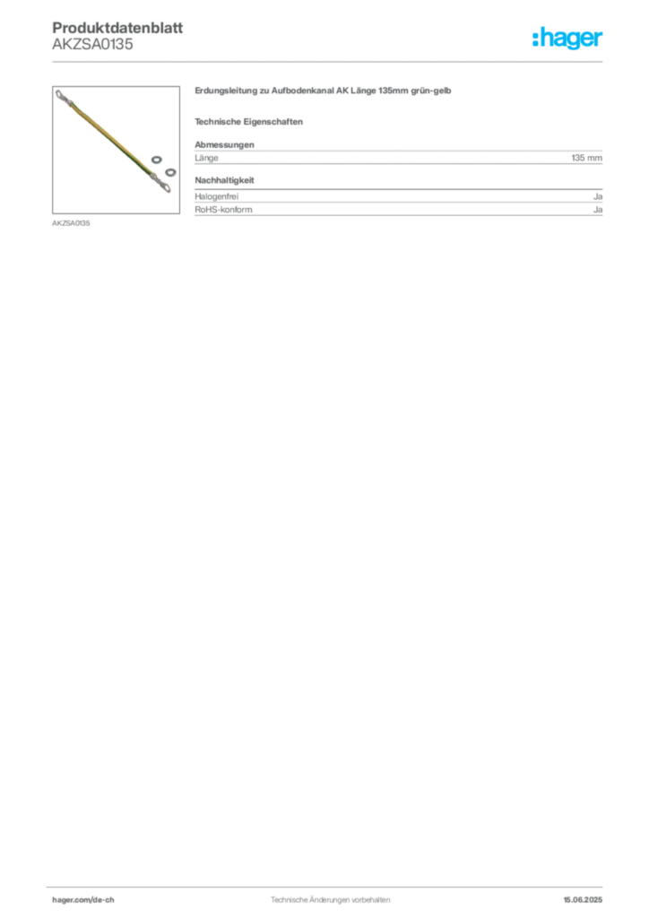 Bild Hager Produktdatenblatt AKZSA0135 | Hager Schweiz