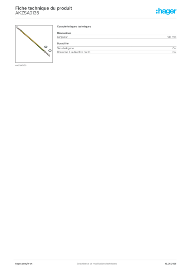 Image Hager Fiche technique du produit AKZSA0135 | Hager Suisse