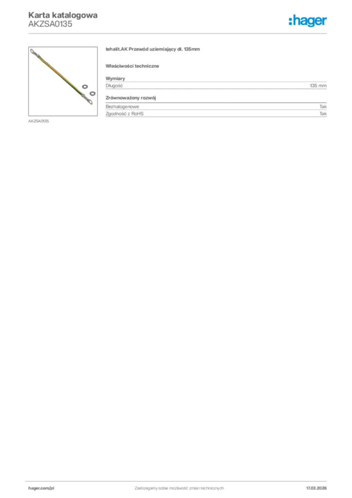 Zdjęcie Hager Karta katalogowa AKZSA0135 | Hager Polska