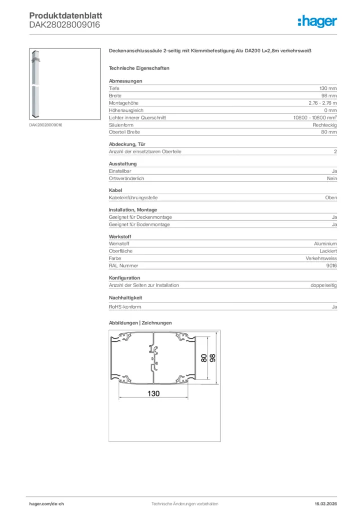 Bild Hager Produktdatenblatt DAK28028009016 | Hager Schweiz