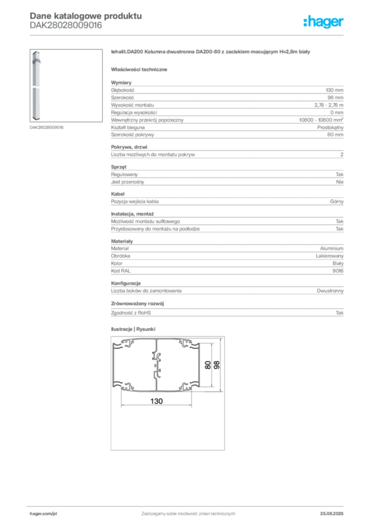Zdjęcie Hager Dane katalogowe produktu DAK28028009016 | Hager Polska