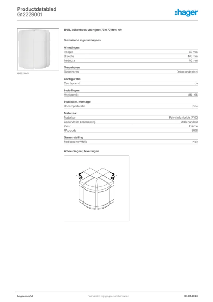 Afbeelding Hager Productdatablad G12229001 | Hager Nederland