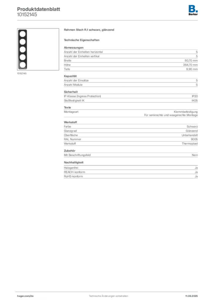Berker Produktdatenblatt 10152145