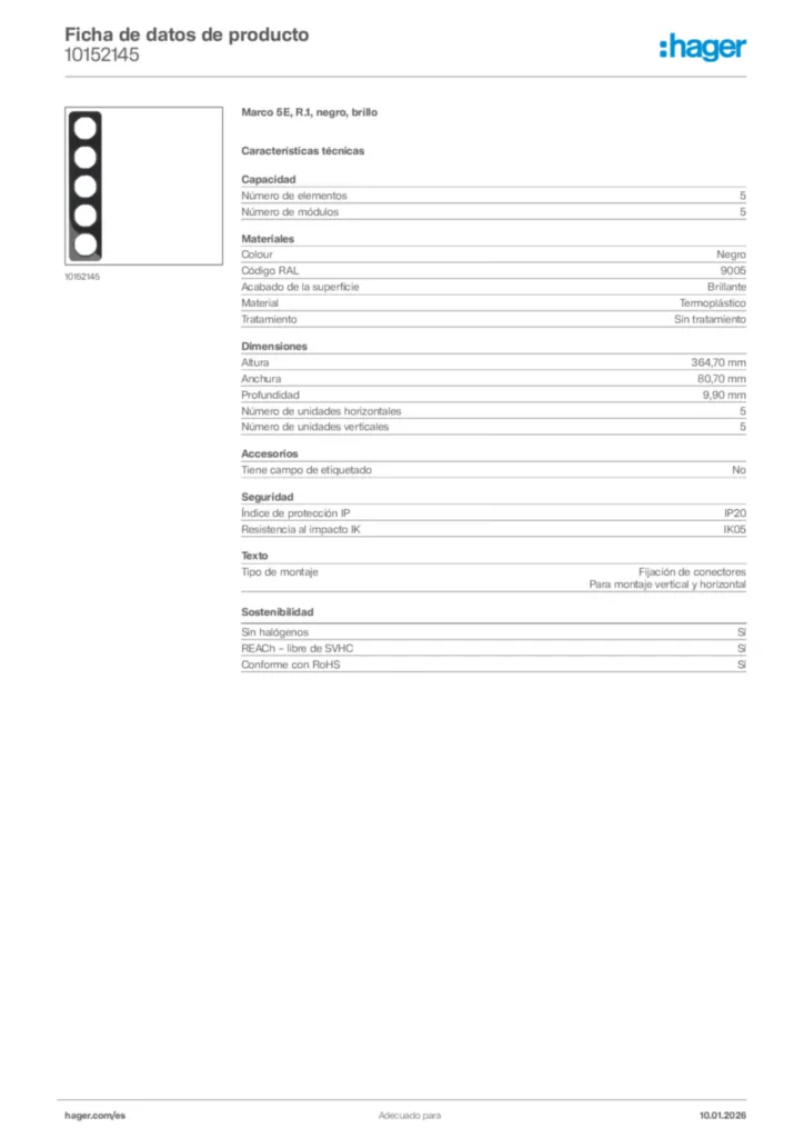 Imagen Hager Ficha de datos de producto 10152145 | Hager España
