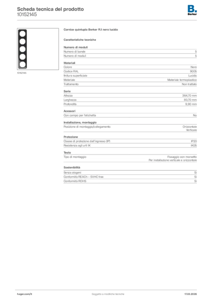 Immagine Berker Scheda tecnica del prodotto 10152145 | Hager Italia