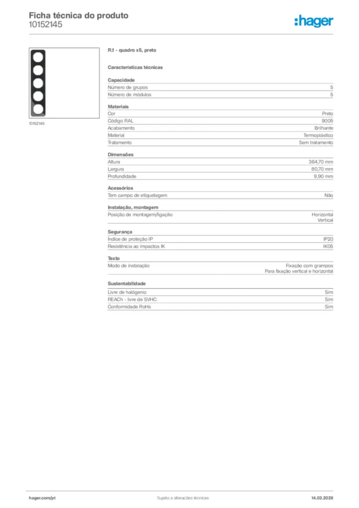 Imagem Hager Ficha técnica do produto 10152145 | Hager Portugal