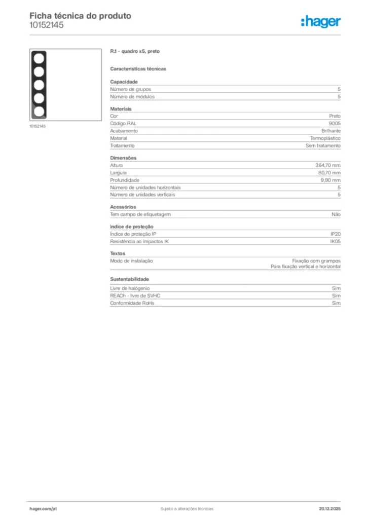 Imagem Hager Ficha técnica do produto 10152145 | Hager Portugal