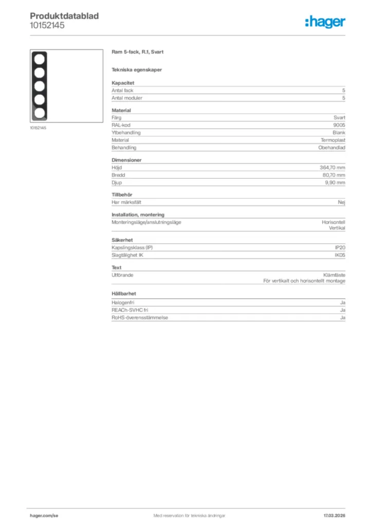 Bild Hager Produktdatablad 10152145 | Hager Sverige