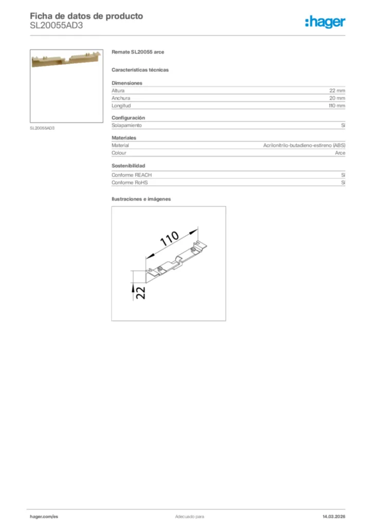 Imagen Hager Ficha de datos de producto SL20055AD3 | Hager España