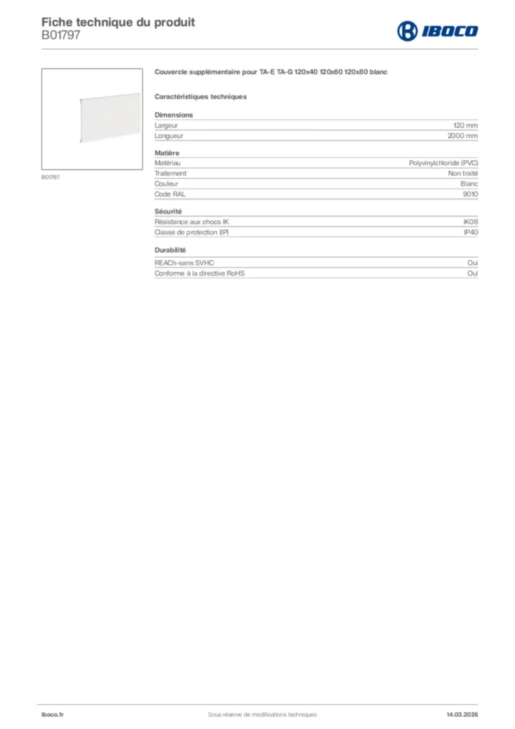 Image Iboco Fiche technique du produit B01797 | Hager France