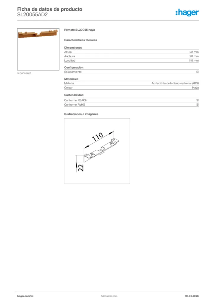 Imagen Hager Ficha de datos de producto SL20055AD2 | Hager España