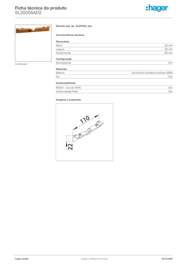 Imagem Hager Ficha técnica do produto SL20055AD2 | Hager Portugal