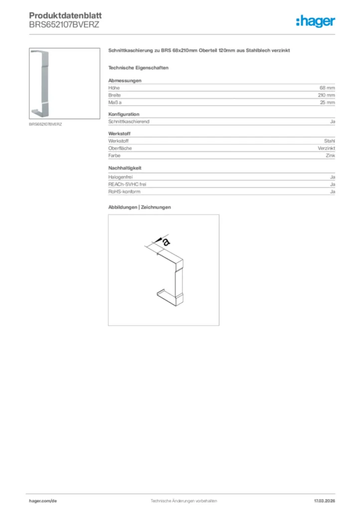Bild Hager Produktdatenblatt BRS652107BVERZ | Hager Deutschland