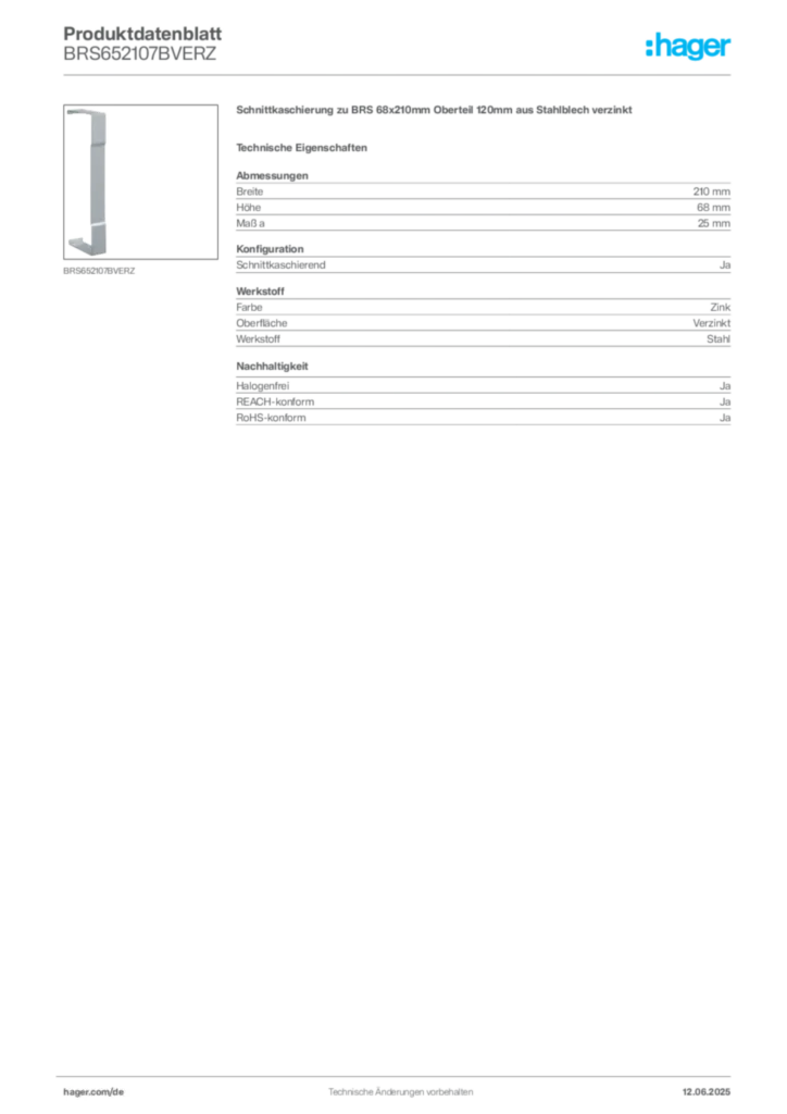 Bild Hager Produktdatenblatt BRS652107BVERZ | Hager Deutschland