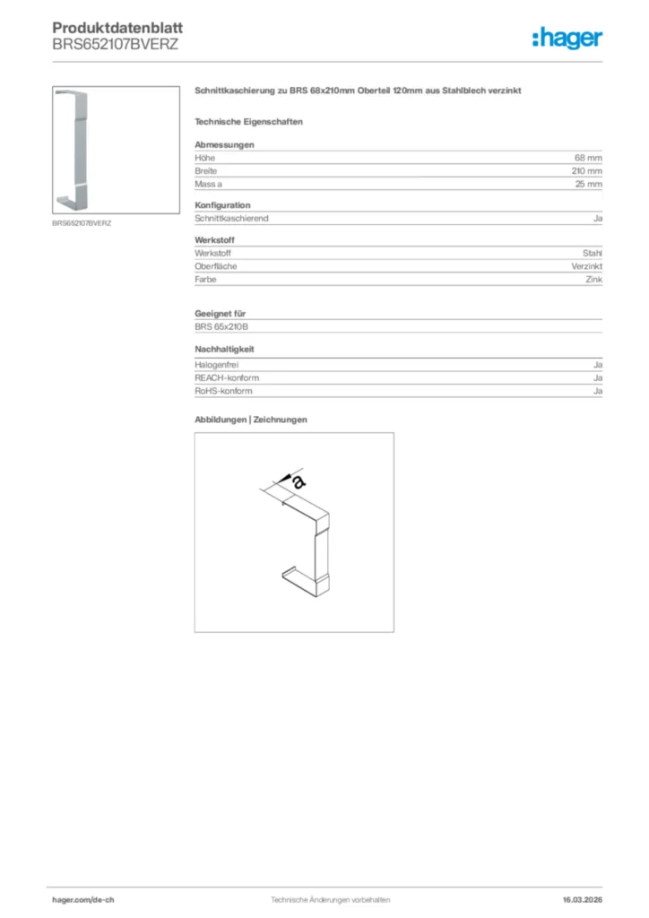 Bild Hager Produktdatenblatt BRS652107BVERZ | Hager Schweiz