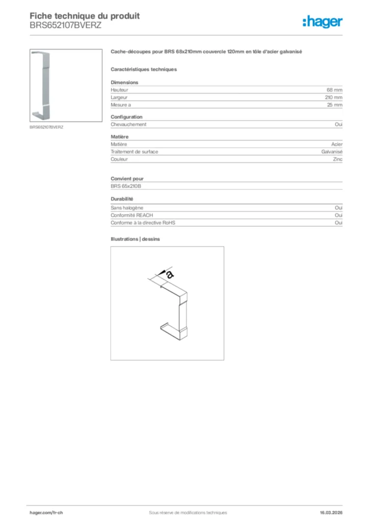 Image Hager Fiche technique du produit BRS652107BVERZ | Hager Suisse