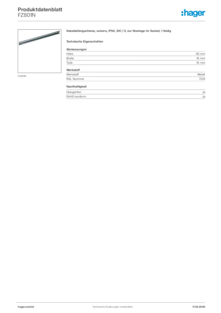 Bild Hager Produktdatenblatt FZ801N | Hager Deutschland