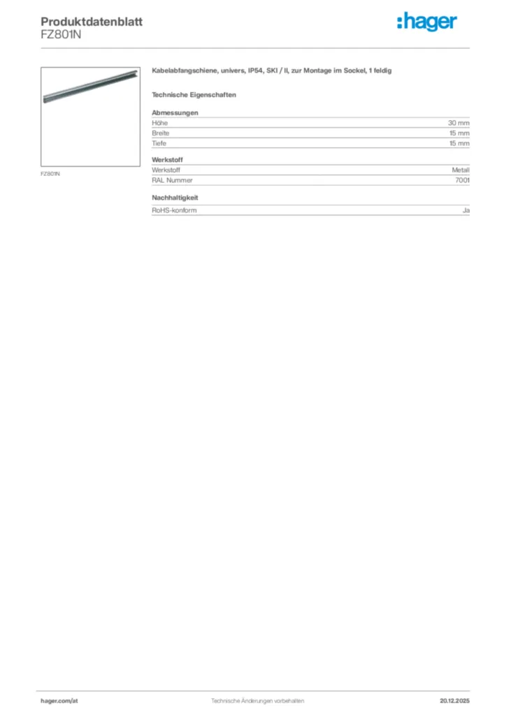 Bild Hager Produktdatenblatt FZ801N | Hager Deutschland