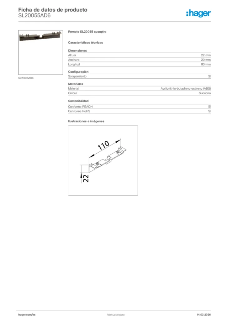 Imagen Hager Ficha de datos de producto SL20055AD6 | Hager España