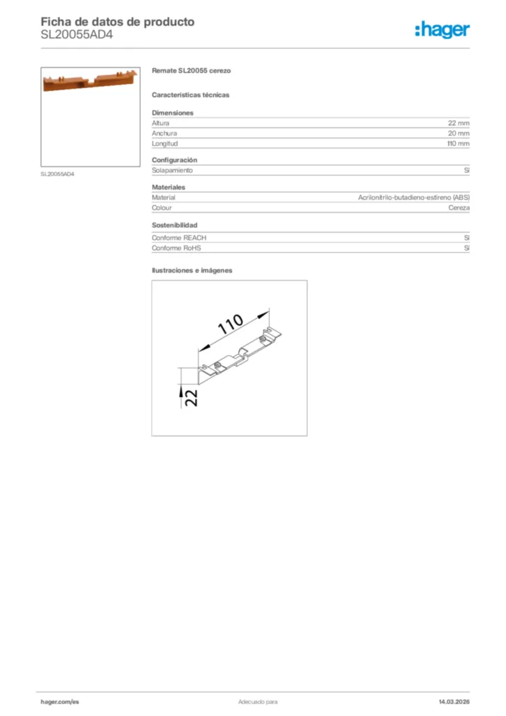 Imagen Hager Ficha de datos de producto SL20055AD4 | Hager España