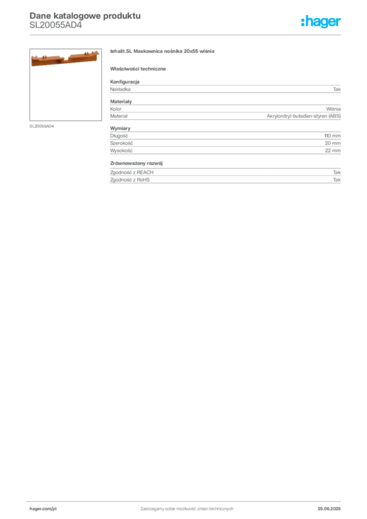 Zdjęcie Hager Dane katalogowe produktu SL20055AD4 | Hager Polska