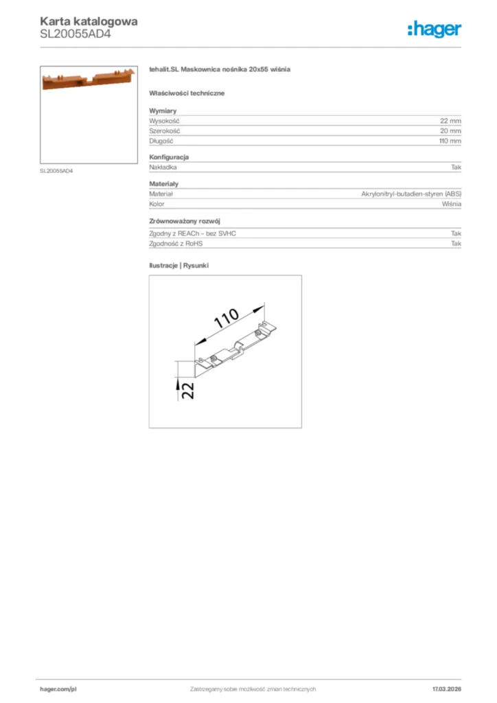 Zdjęcie Hager Karta katalogowa SL20055AD4 | Hager Polska