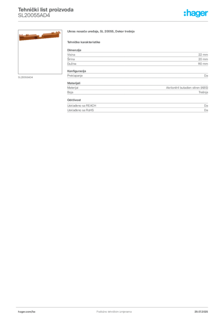 Slika Hager Product data sheet SL20055AD4  | Hager