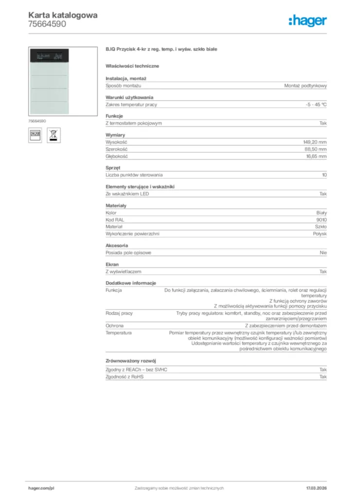 Zdjęcie Hager Karta katalogowa 75664590 | Hager Polska