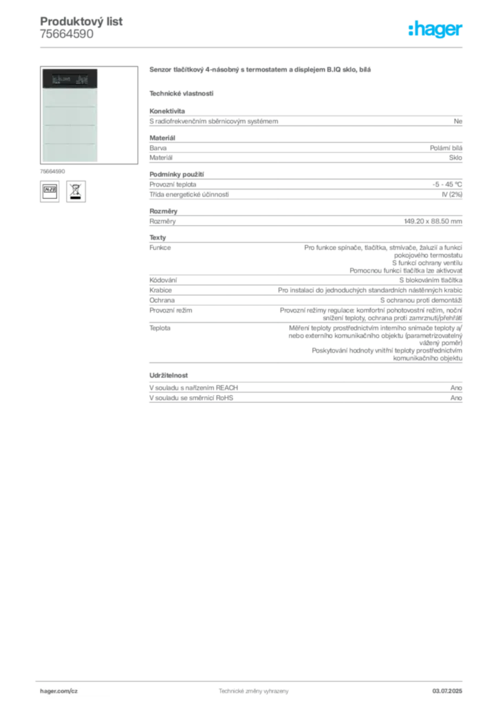 Obrázek Hager Produktový list 75664590 | Hager