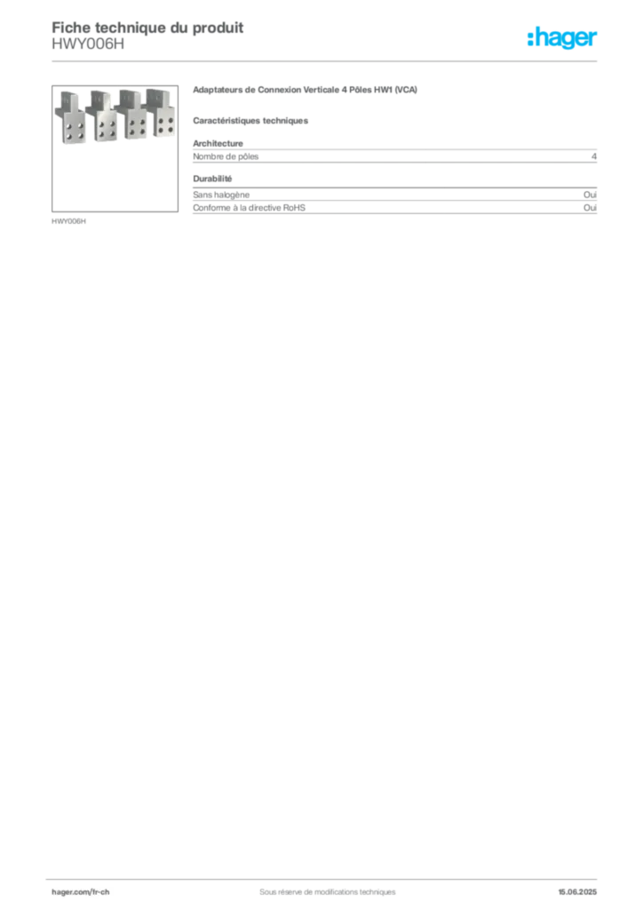 Image Hager Fiche technique du produit HWY006H | Hager Suisse