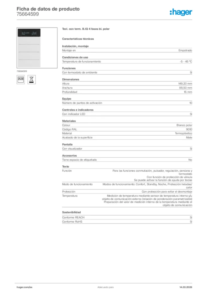 Imagen Hager Ficha de datos de producto 75664599 | Hager España