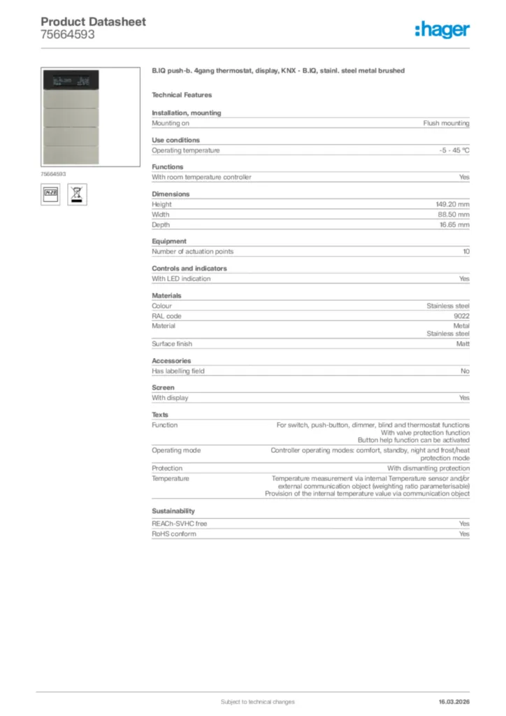 Image Hager Product data sheet 75664593  | Hager Africa
