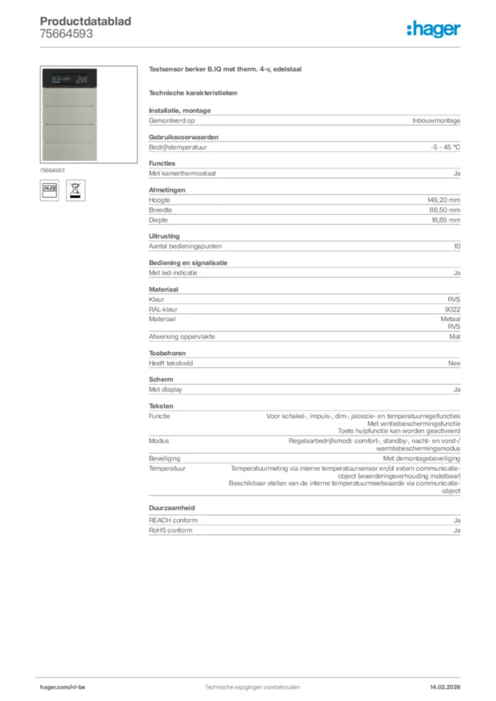 Afbeelding Hager Productdatablad 75664593 | Hager Belgium