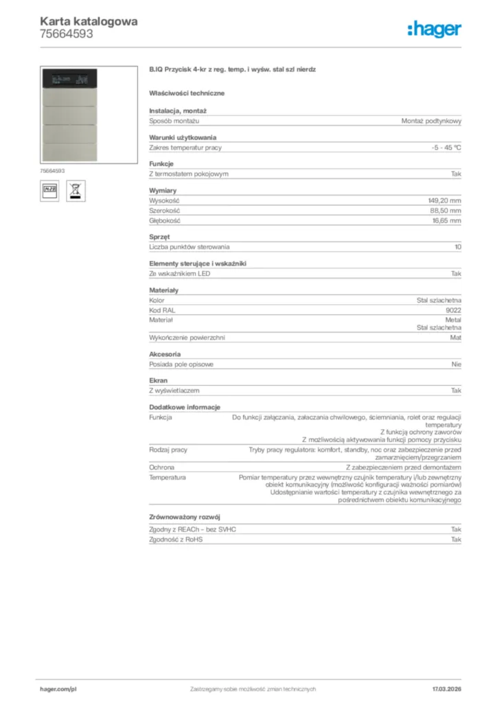 Zdjęcie Hager Karta katalogowa 75664593 | Hager Polska