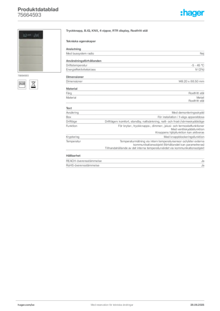 Bild Hager Produktdatablad 75664593 | Hager Sverige