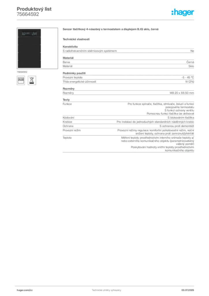 Obrázek Hager Produktový list 75664592 | Hager