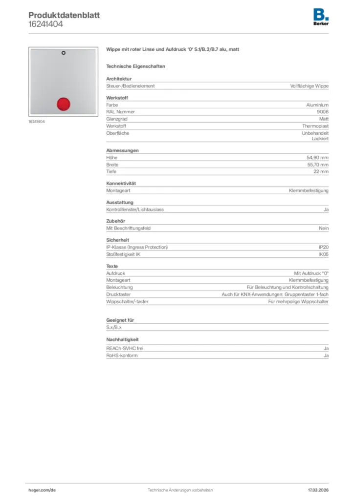 Bild Berker Produktdatenblatt 16241404 | Hager Deutschland