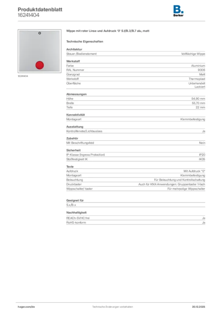 Bild Berker Produktdatenblatt 16241404 | Hager Deutschland