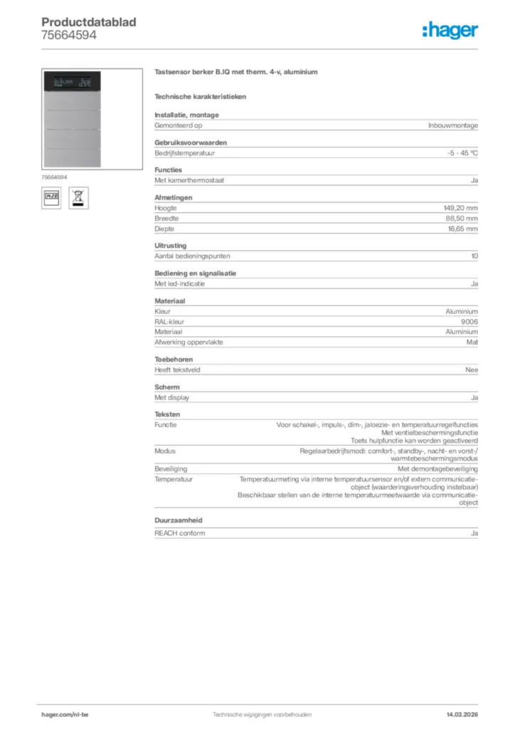 Afbeelding Hager Productdatablad 75664594 | Hager Belgium