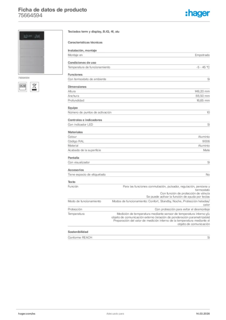 Imagen Hager Ficha de datos de producto 75664594 | Hager España